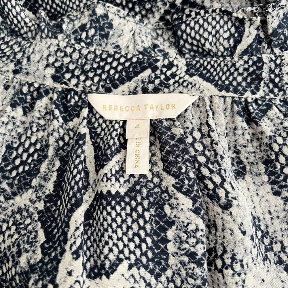 Rebecca Taylor Silk Tie-Waist Shirt Dress  Long Sleeve Snakeskin Print 4 Gray - Picture 13 of 16